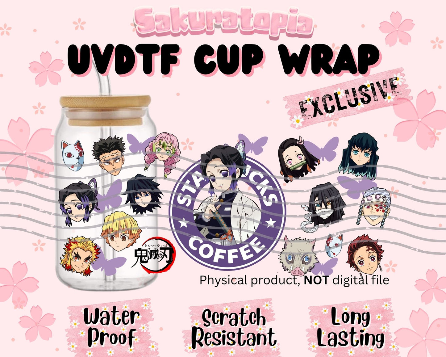 UVDTF Anime Cup Wrap, Ready to Use Glass Cup UVDTF transfers for Glass Can | Ready to Apply UVDTF wraps for Libbey Glass