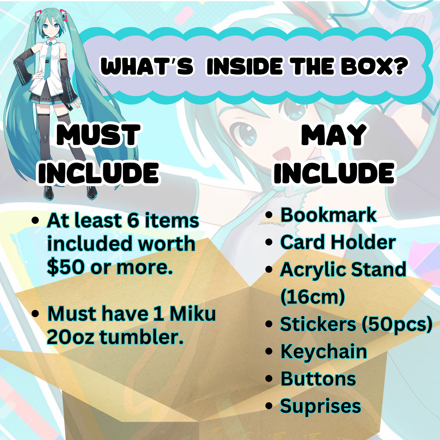 Blind Date with Miku Mystery Box โ 20oz Tumbler + 5 Surprise Miku Merch Items