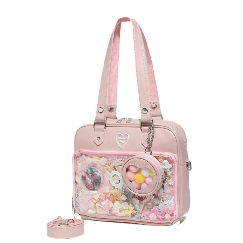 Kawaii Bag Cute Messenger ITA Bag, Kawaii cross body & shoulder bang with Kawaii heart charm kachina