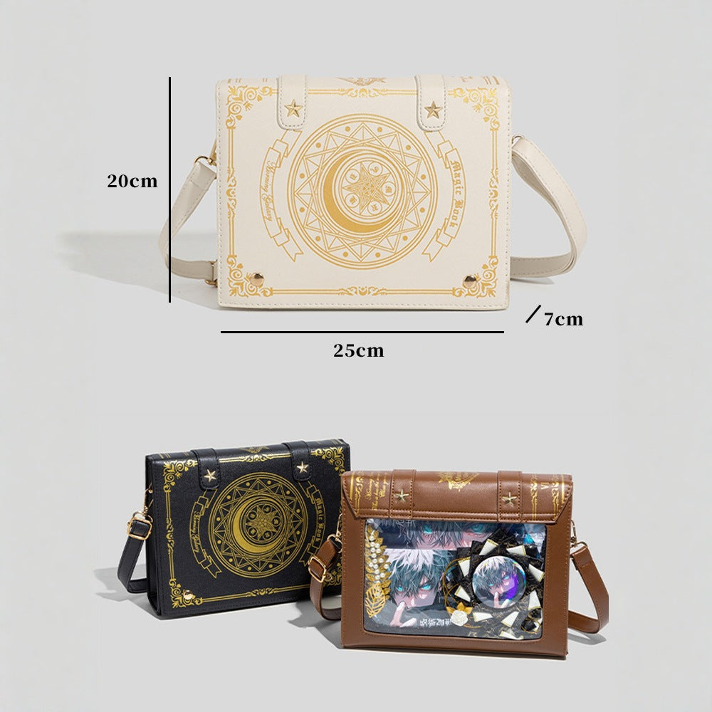 Spell Book ITA Bag, Moon Magic Book ITA Bag, PIN bag, Cross Double Shoulder Bags, Girl Backpack, Leather Flap Bag, Schoolbag, Women Handbag