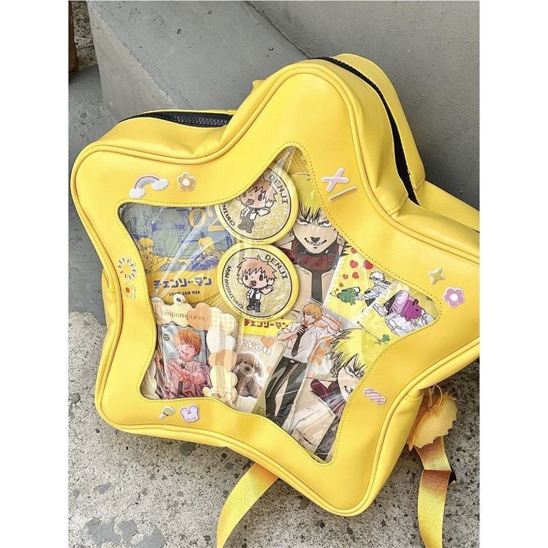 Large Yellow Star Ita Bag, backpack ITA Bag, PIN bag, Girl Backpack, Leather Flap Bag, Schoolbag, Women backpack