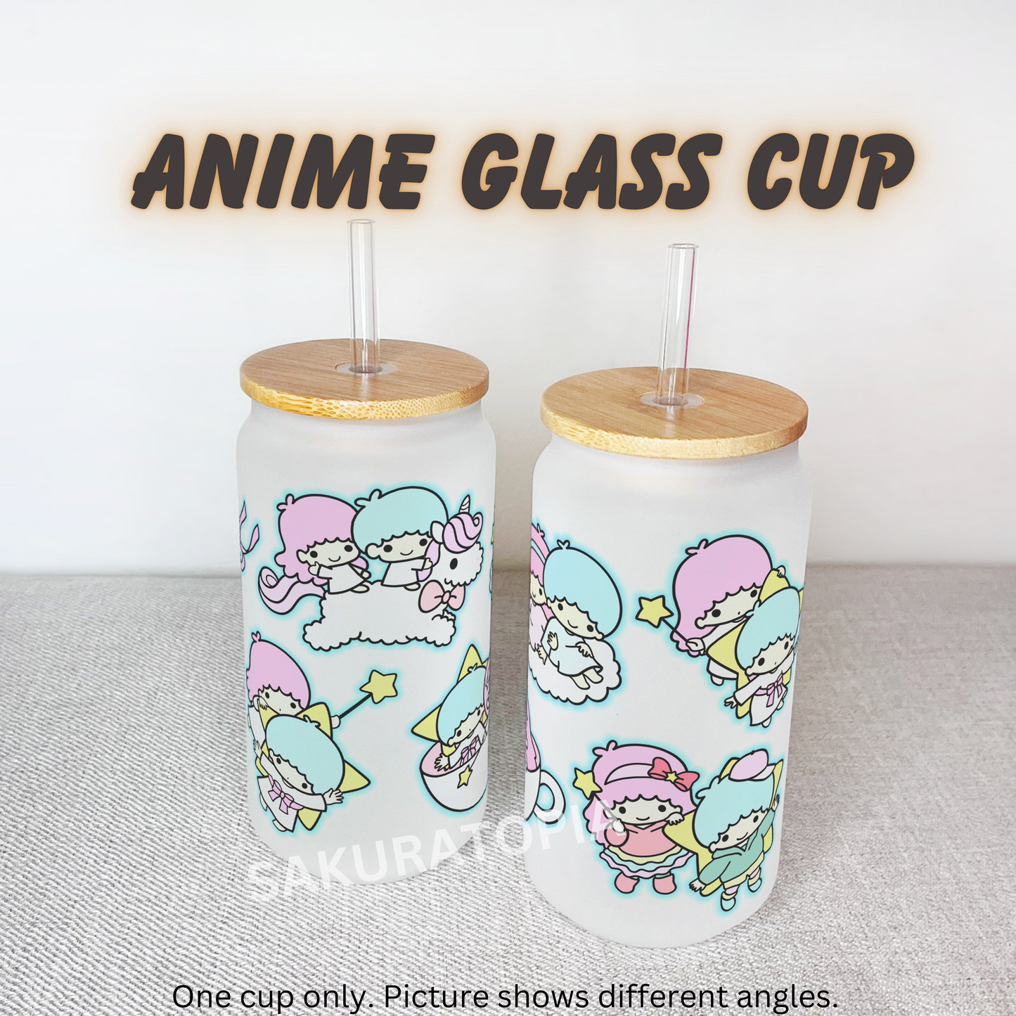 Sanrio Anime Matte/ Frosted Glass cup 16oz Beer Can Glass with Straw and Lid