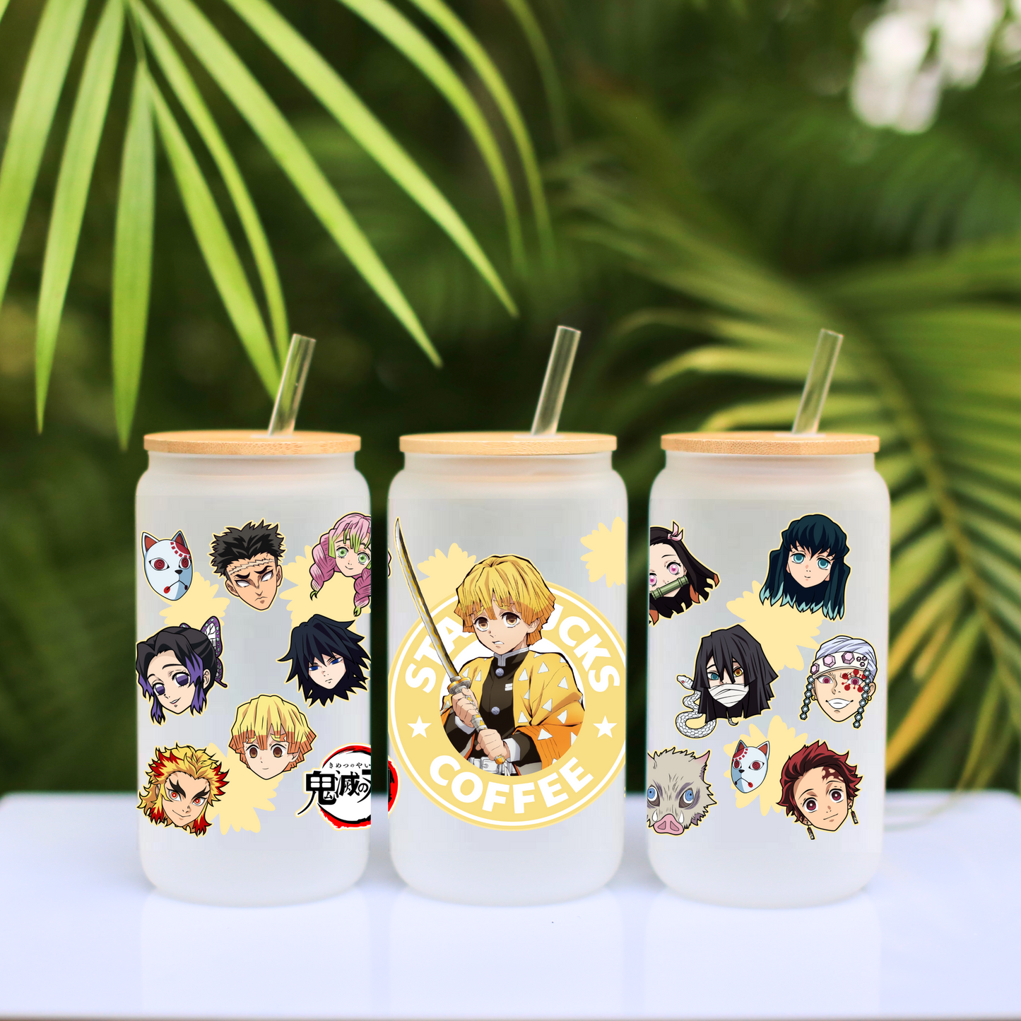 Demon Slayer- Zenitsu Agatsuma Anime 16oz Beer Can Glass with Straw and Lid