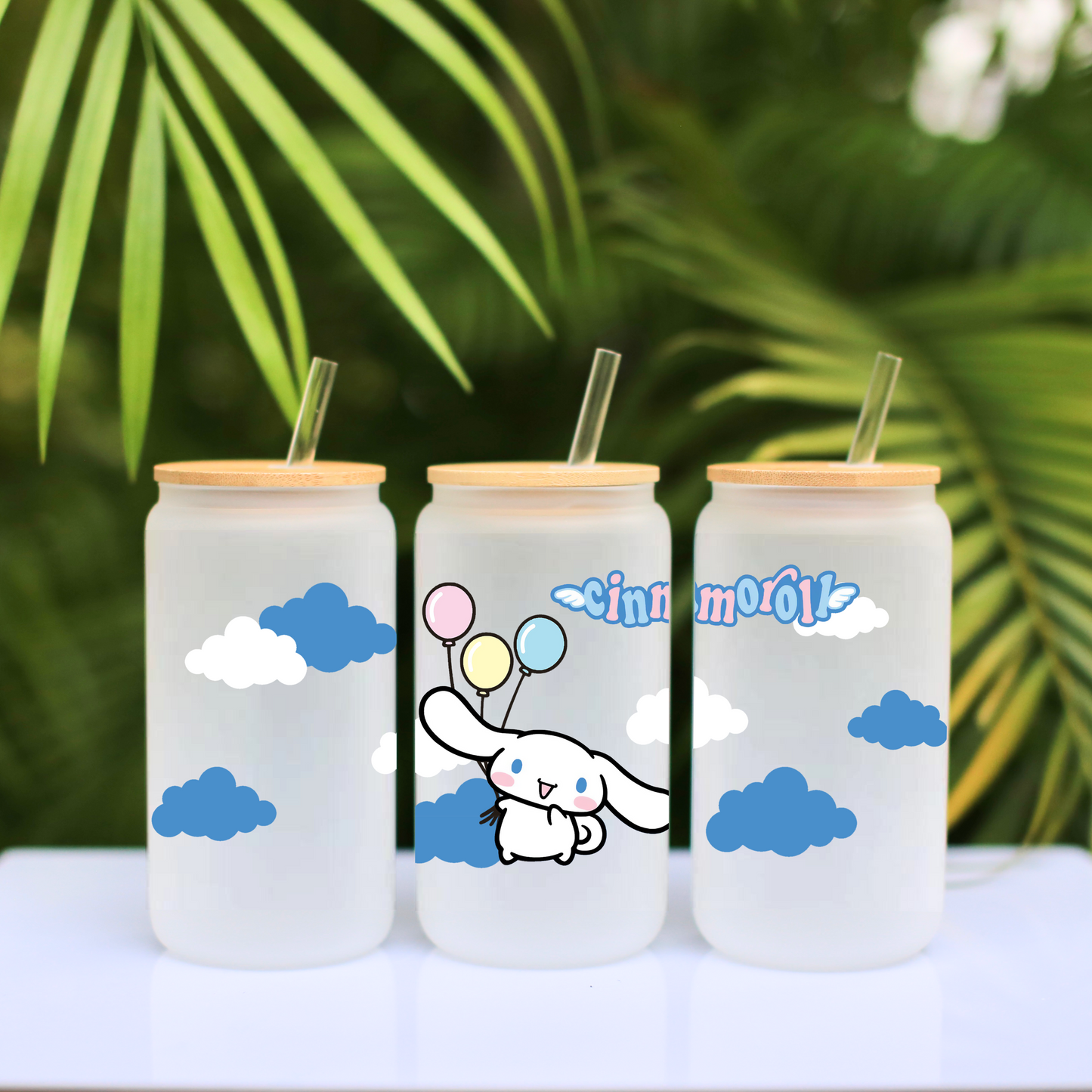 Cinnamoroll in Cloud Anime 16oz Beer Can Glass with Straw and Lid