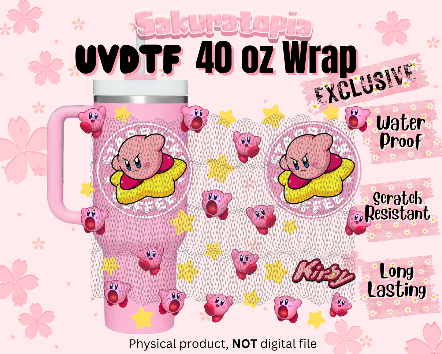UVDTF 40oz Tumbler Kirby Anime Wrap, Ready to Use Tumbler UVDTF transfers for tumbler | Ready to Apply UVDTF wraps for 40oz tumbler
