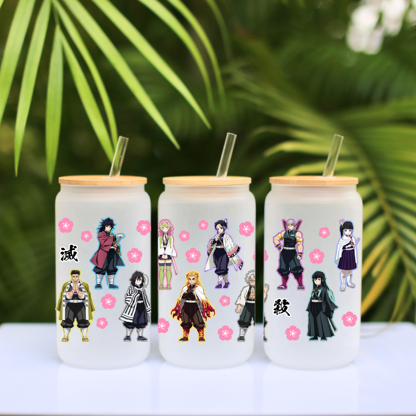 Demon Slayer All Stars Anime 16oz Beer Can Glass with Straw and Lid