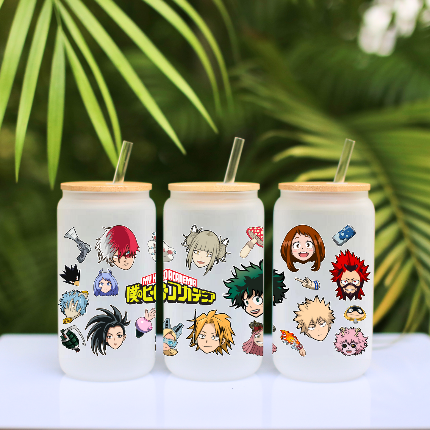 My Hero Academia Anime 16oz Beer Can Glass with Straw and Lid