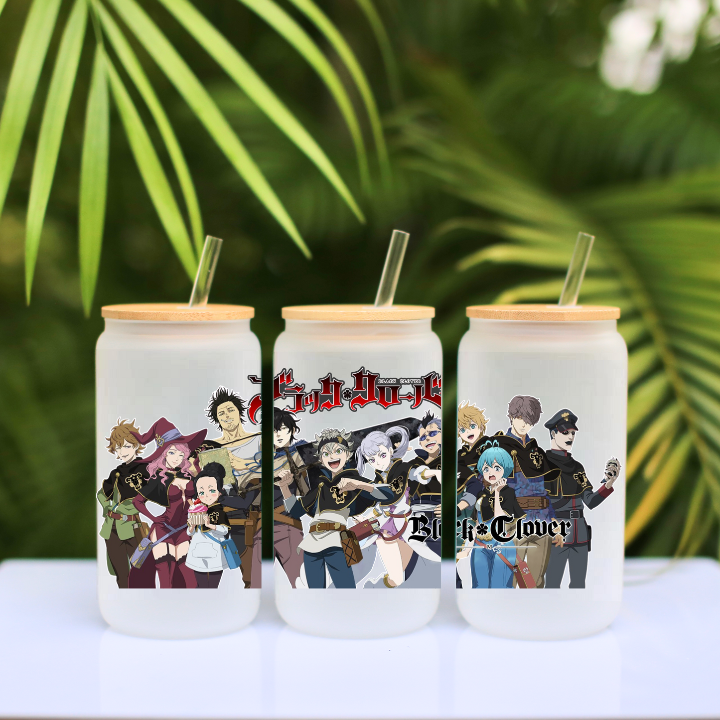 Black Clover Anime 16oz Beer Can Glass with Straw and Lid
