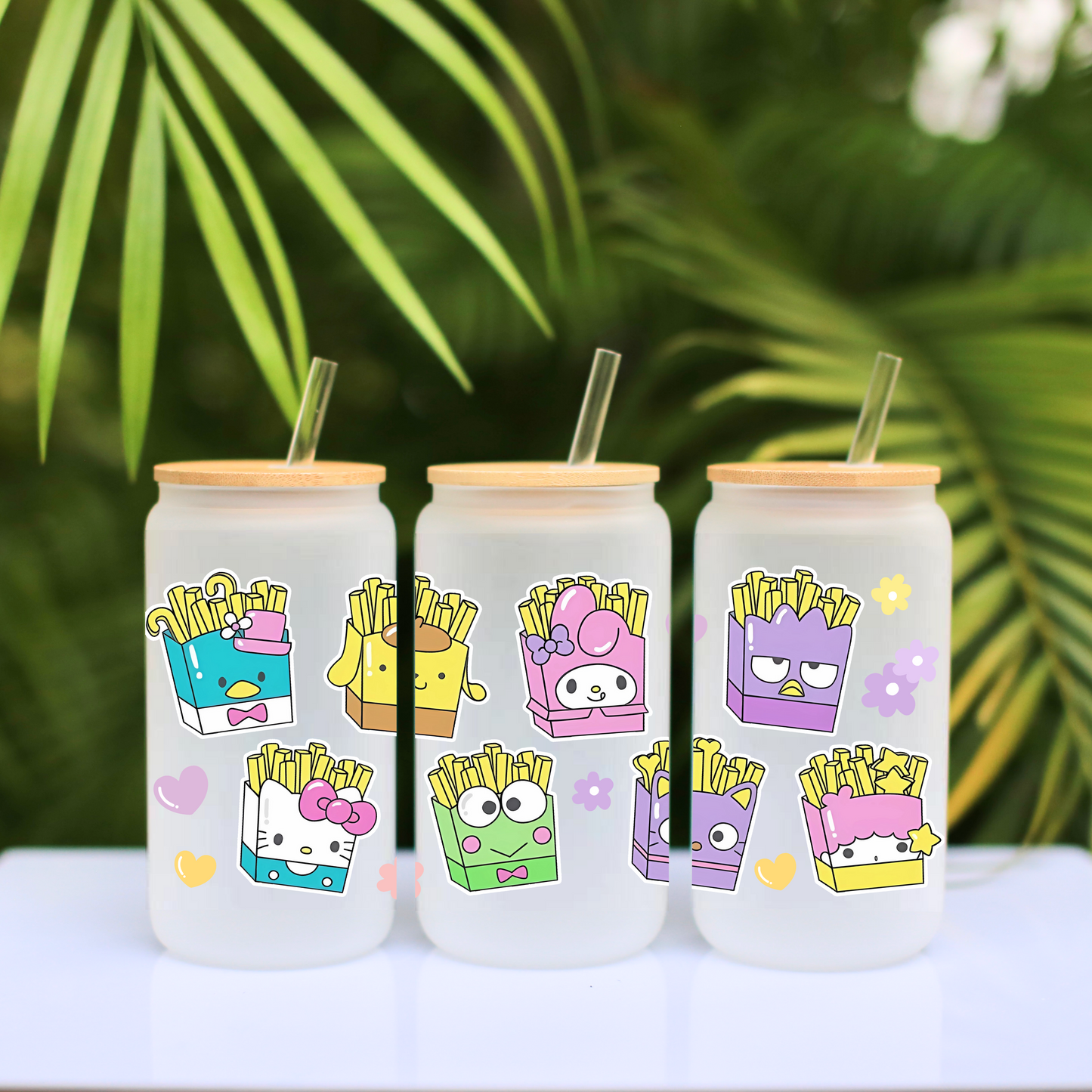 Sanrio-Sanrio Fries Anime 16oz Beer Can Glass with Straw and Lid