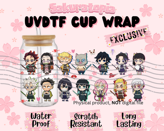 UVDTF Demon Slayer Anime Cup Wrap, Ready to Use Glass Cup UVDTF transfers for Glass Can | Ready to Apply UVDTF wraps for Libbey Glass