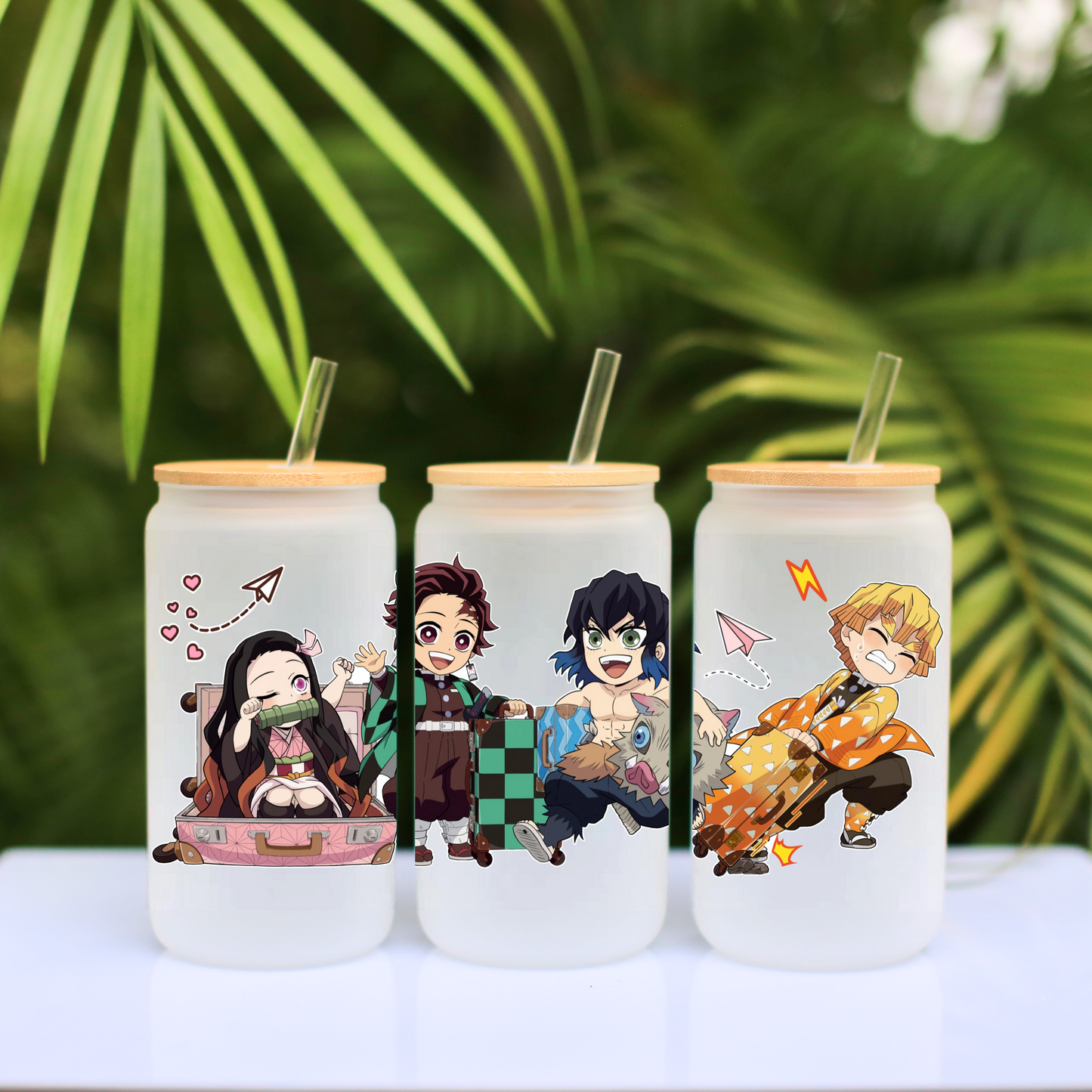 Demon Slayer Funny Travel 16oz Beer Can Glass with Straw and Lid