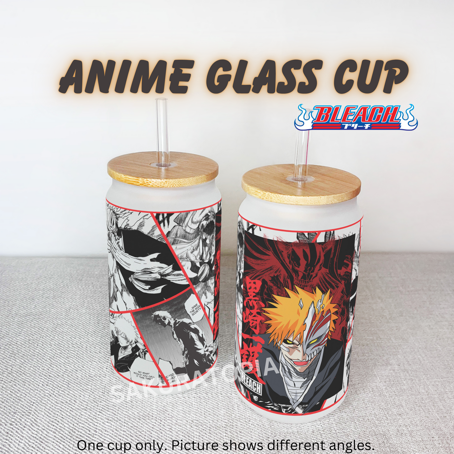 Anime Matte/ Frosted Glass cup 16oz Beer Can Glass with Straw and Lid