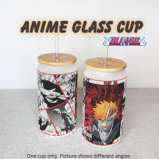 Bleach Anime Matte/ Frosted Glass cup 16oz Beer Can Glass with Straw and Lid