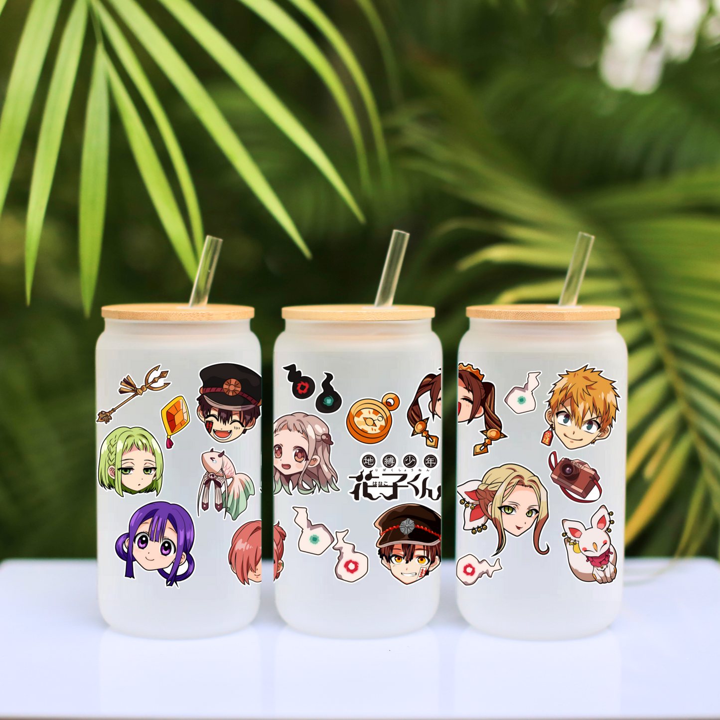 Toilet bound Hanako Kun Anime 16oz Beer Can Glass with Straw and Lid