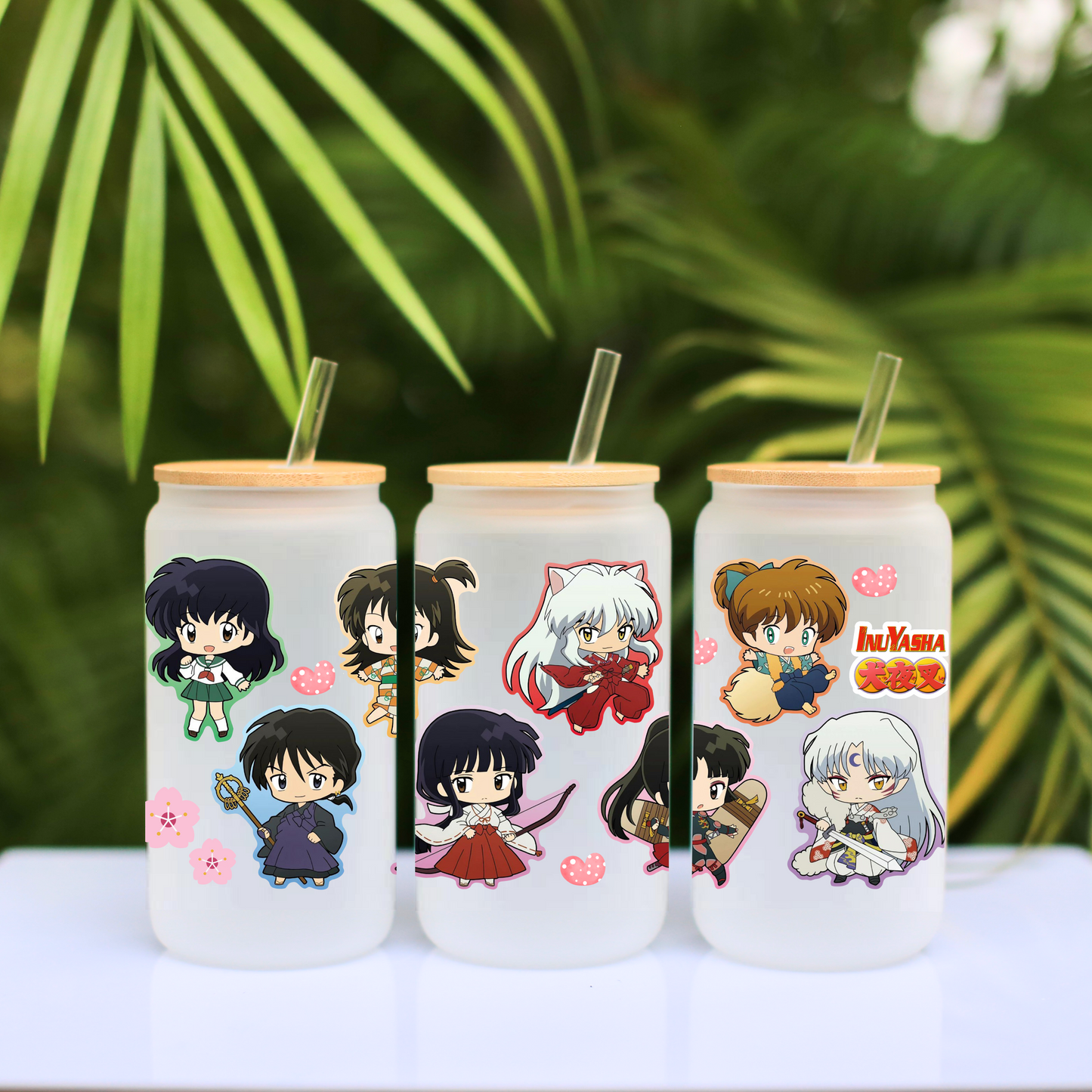 Inuyasha All Stars Anime 16oz Beer Can Glass with Straw and Lid