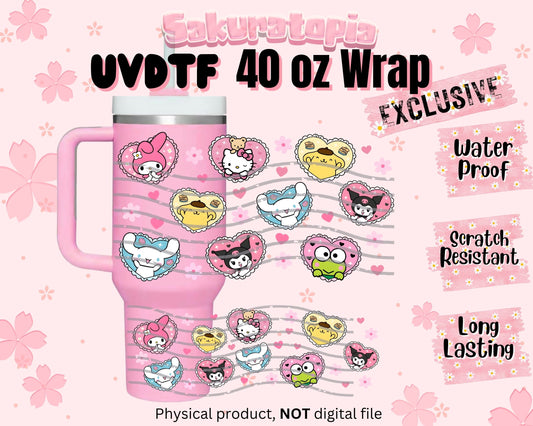 UVDTF 40oz Tumbler Sanrio Anime Wrap, Ready to Use Tumbler UVDTF transfers for tumbler | Ready to Apply UVDTF wraps for 40oz tumbler