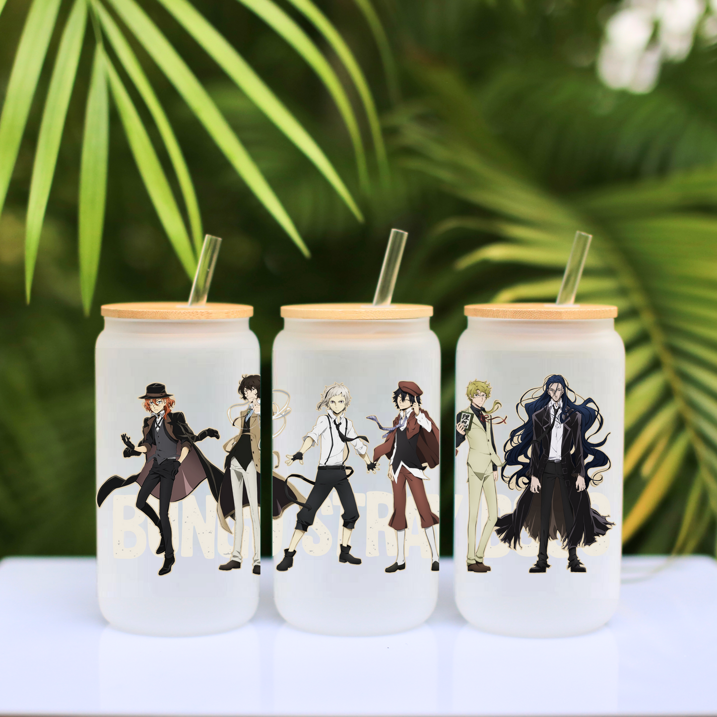 Bungou Stray Dogs Anime 16oz Beer Can Glass with Straw and Lid