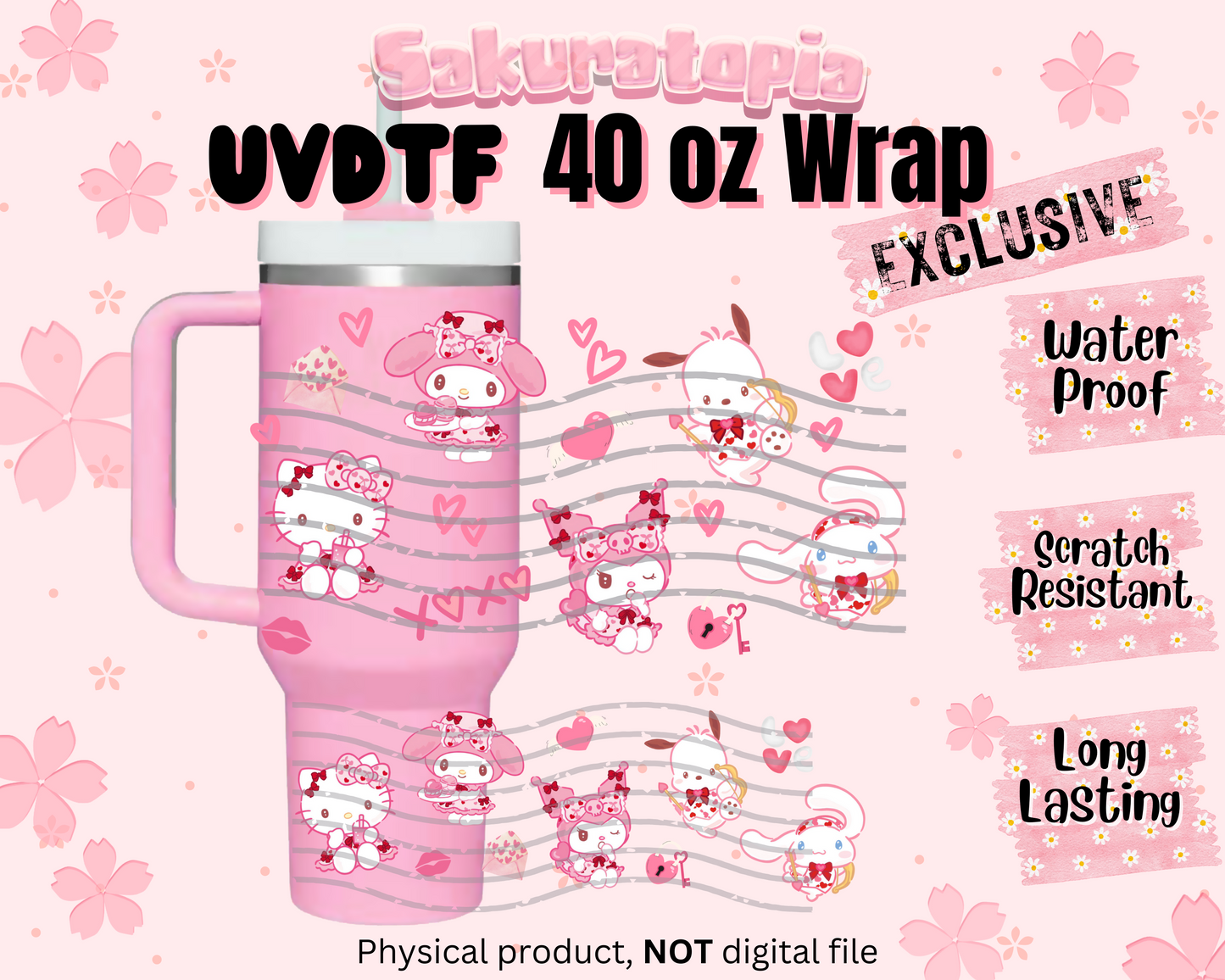 UVDTF 40oz Sanrio Tumbler Anime Wrap, Ready to Use Tumbler UVDTF transfers for tumbler | Ready to Apply UVDTF wraps for 40oz tumbler