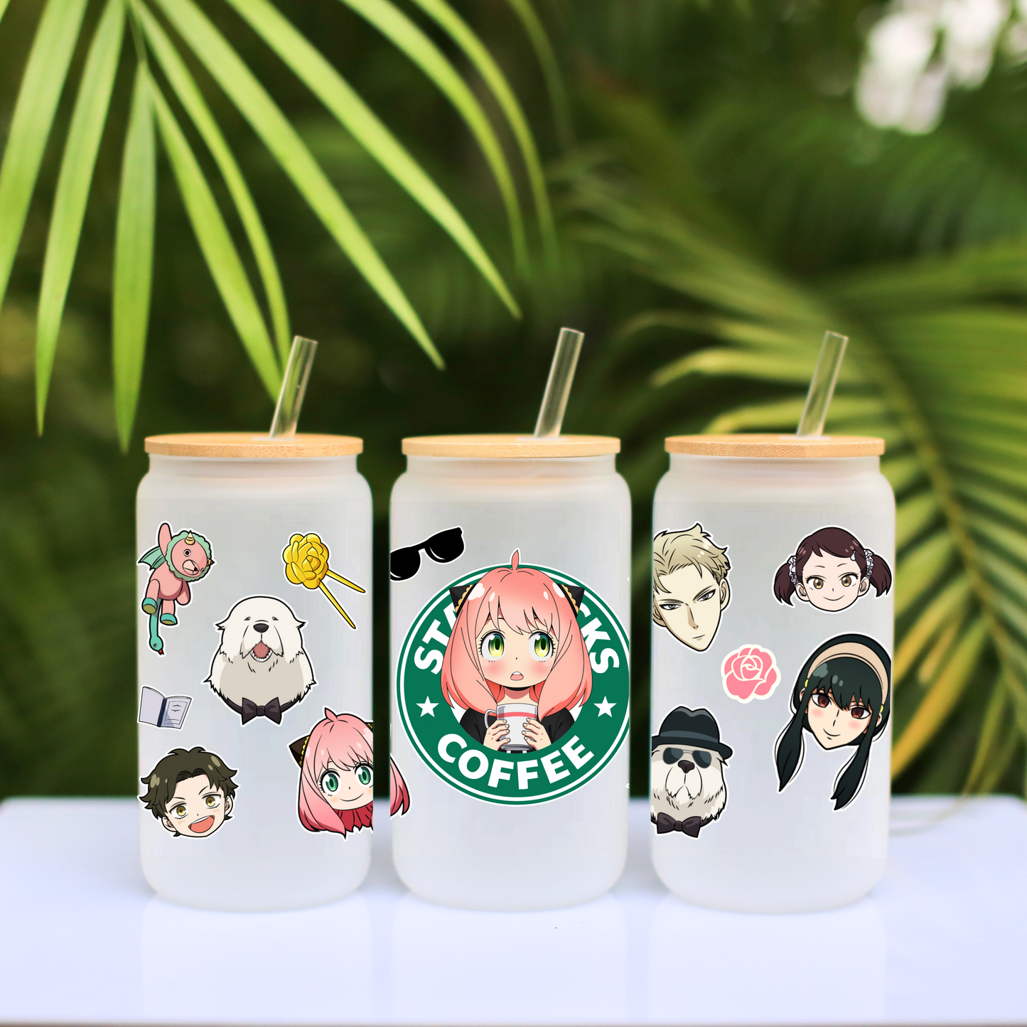 Spy X Family Anya Anime 16oz Beer Can Glass with Straw and Lid