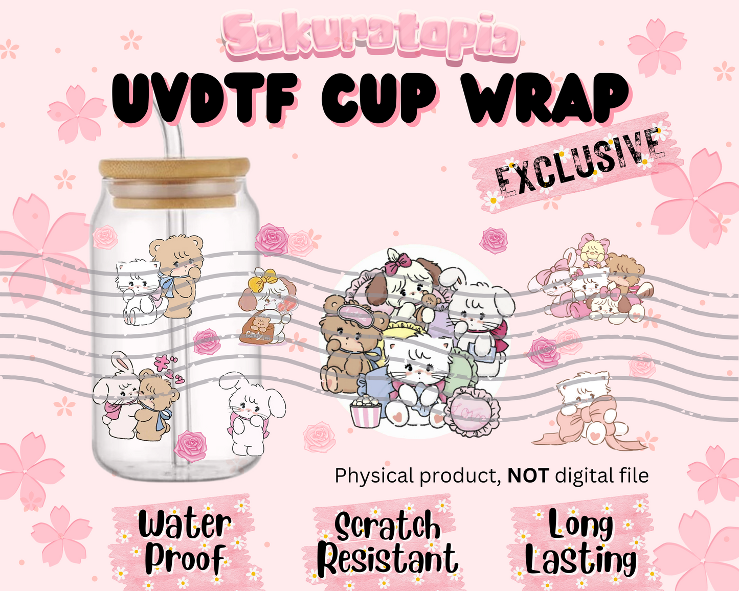 UVDTF Mikko Anime Cup Wrap, Ready to Use Glass Cup UVDTF transfers for Glass Can | Ready to Apply UVDTF wraps for Libbey Glass