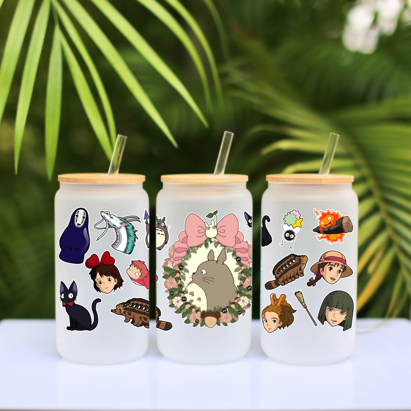 My Neighbor Totoro Anime 16oz Beer Can Glass with Straw and Lid