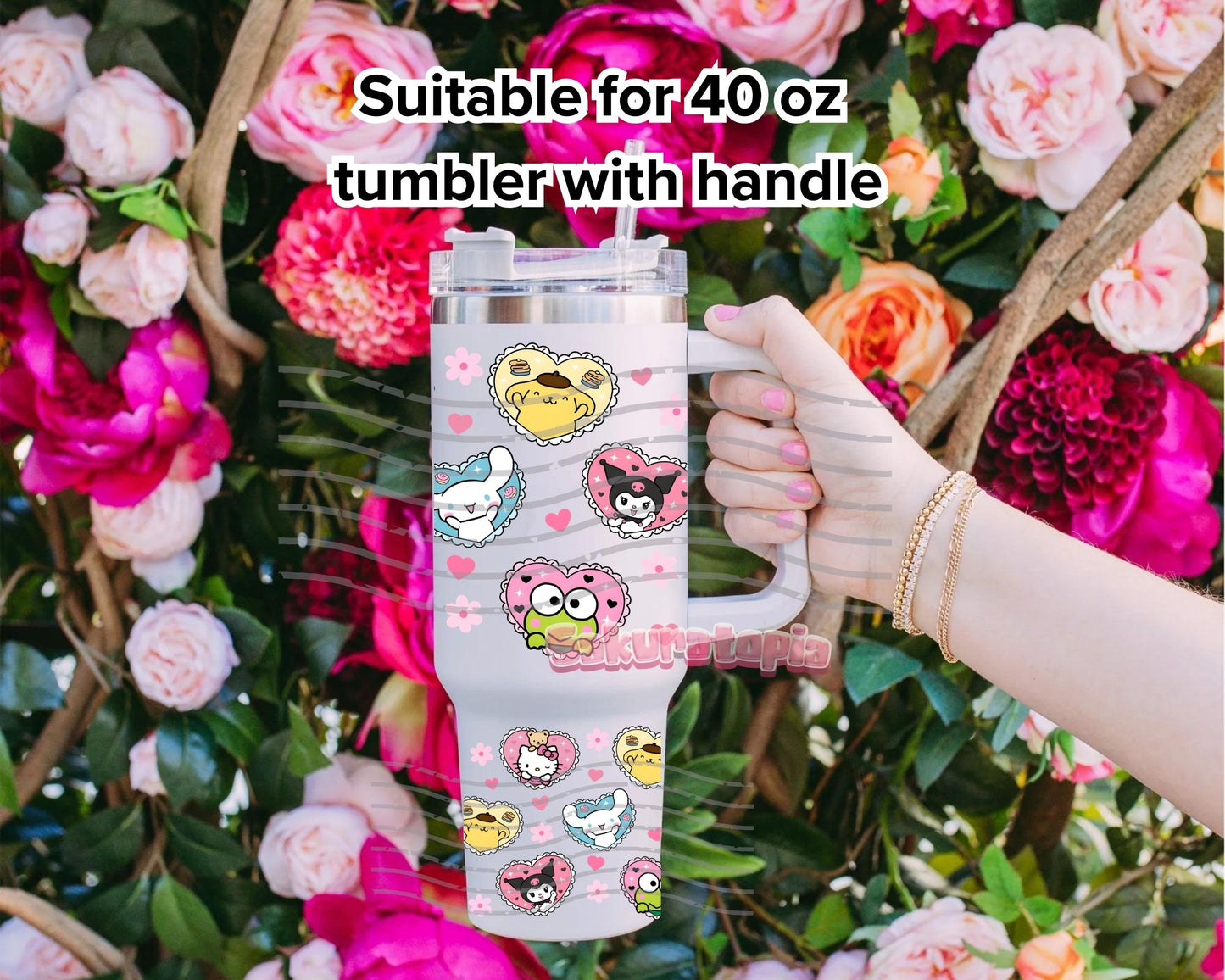 UVDTF 40oz Tumbler Sanrio Anime Wrap, Ready to Use Tumbler UVDTF transfers for tumbler | Ready to Apply UVDTF wraps for 40oz tumbler