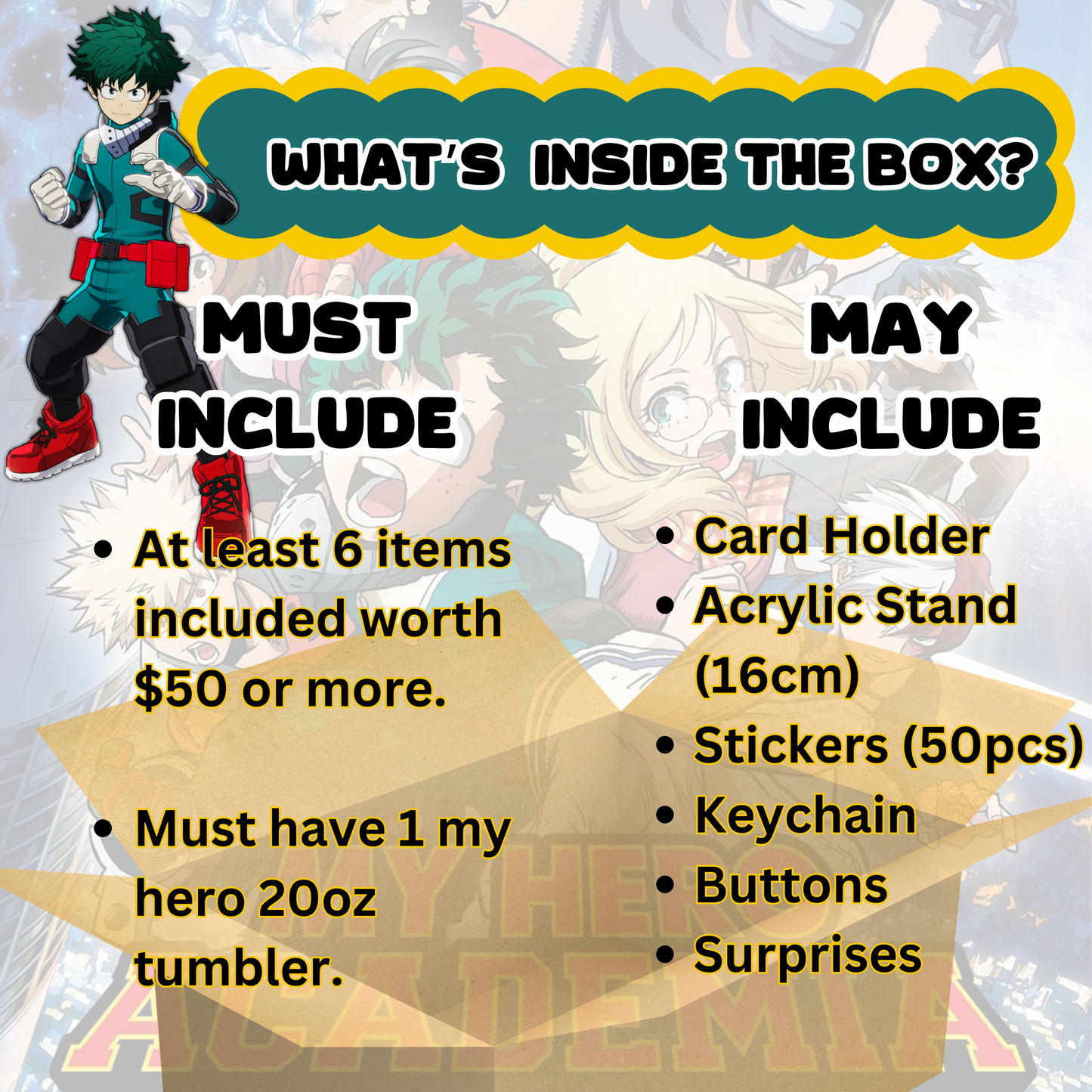 Blind Date with My Hero Academia Mystery Box – 20oz Tumbler + 5 Surprise My Hero Academia Merch Items