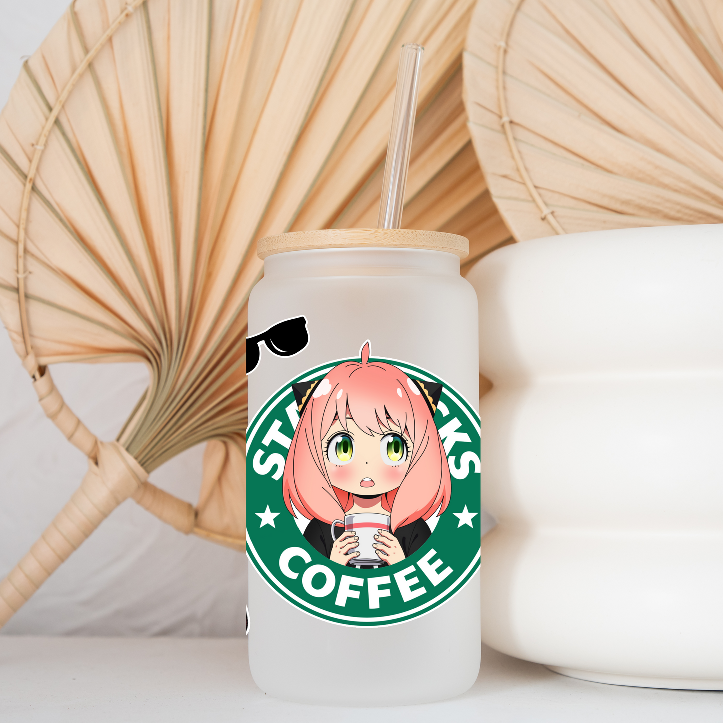 Spy X Family Anya Anime 16oz Beer Can Glass with Straw and Lid