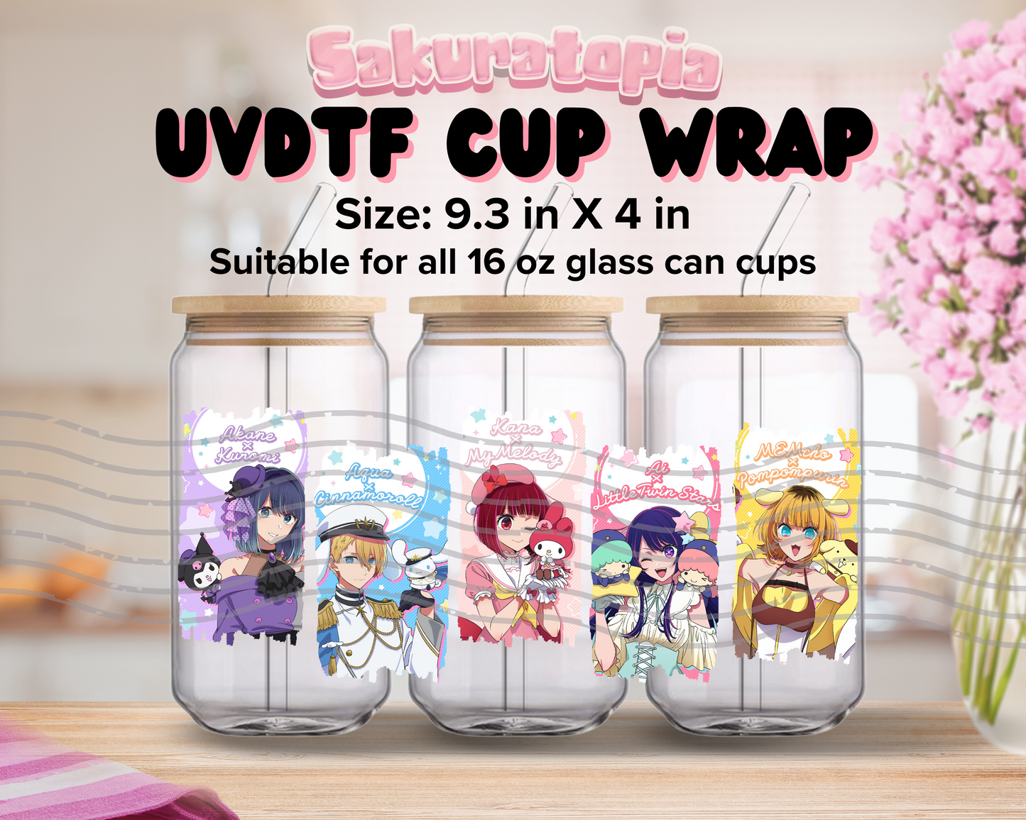 UVDTF Anime Cup Wrap, Ready to Use Glass Cup UVDTF transfers for Glass Can | Ready to Apply UVDTF wraps for Libbey Glass