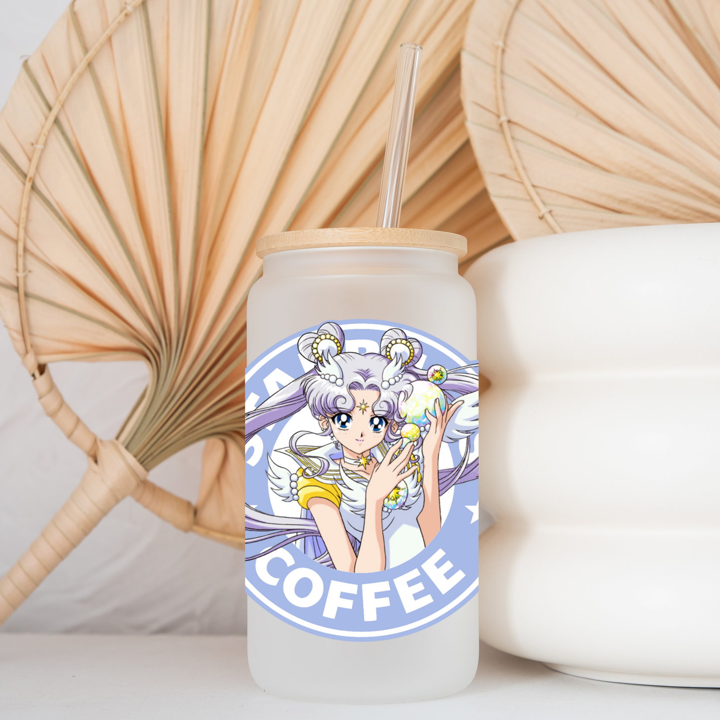 Sailor Moon purple Anime 16oz Beer Can Glass with Straw and Lid
