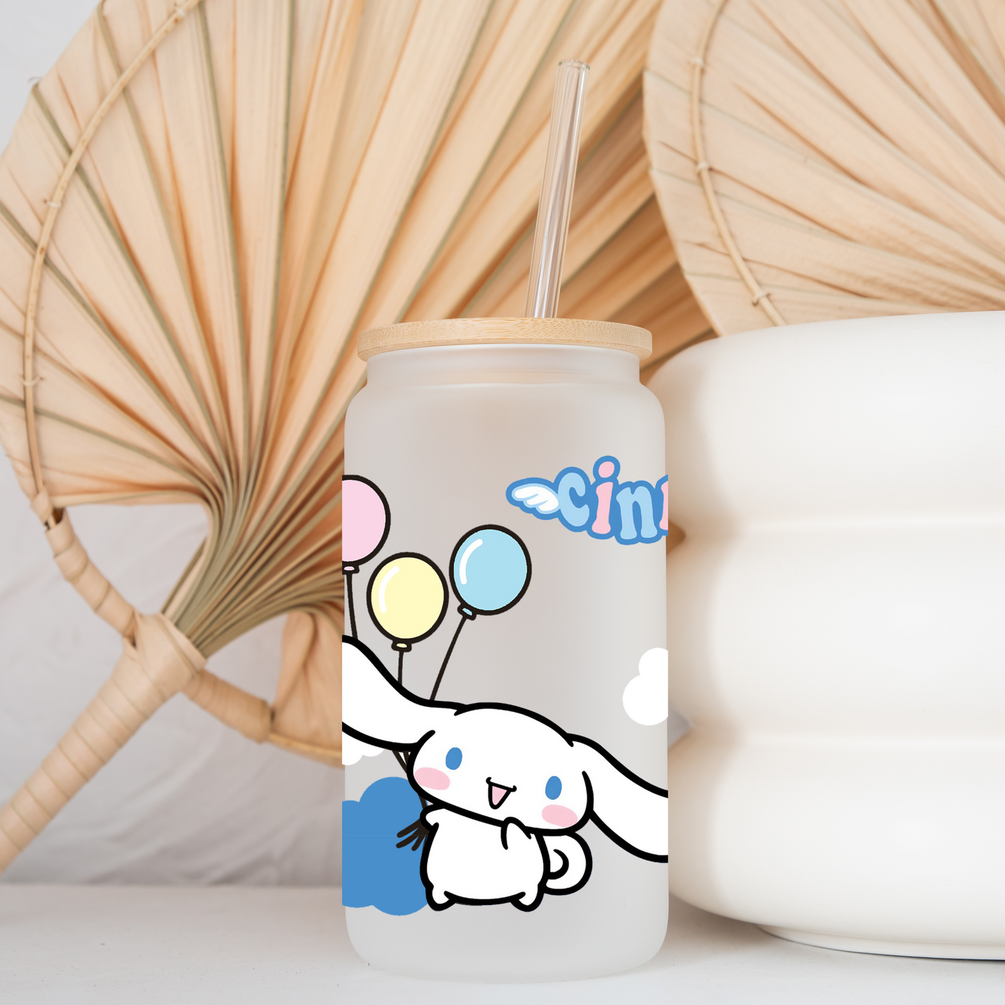 Cinnamoroll in Cloud Anime 16oz Beer Can Glass with Straw and Lid