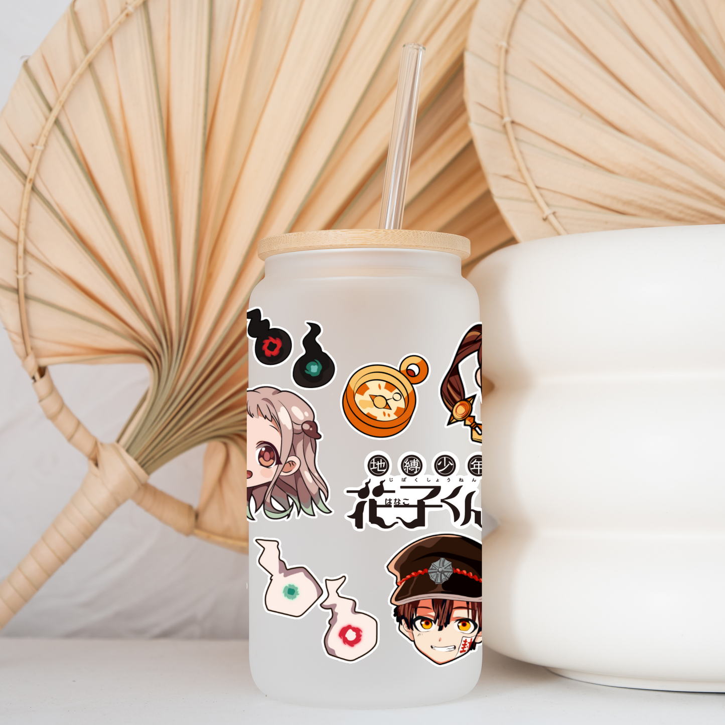 Toilet bound Hanako Kun Anime 16oz Beer Can Glass with Straw and Lid