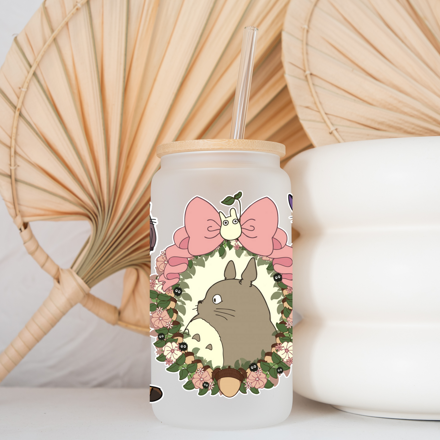 My Neighbor Totoro Anime 16oz Beer Can Glass with Straw and Lid
