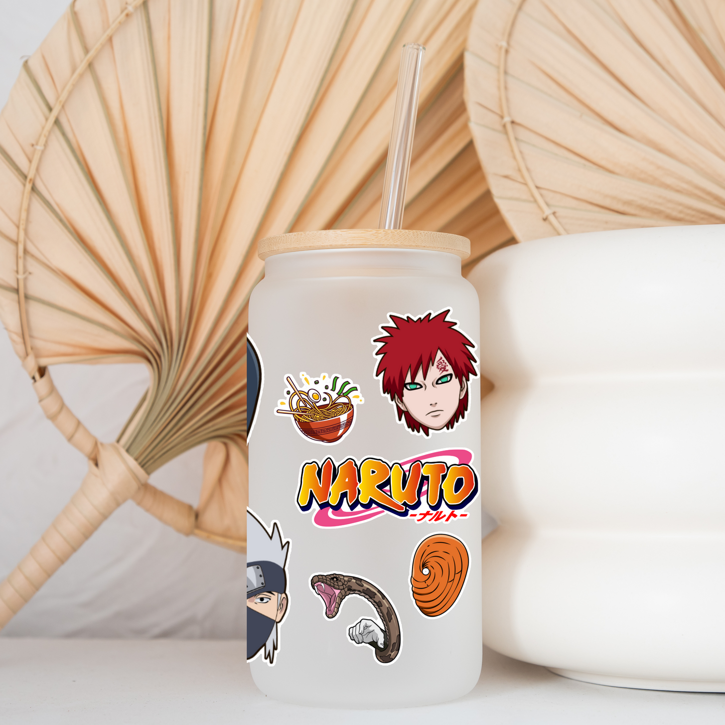 Naruto Anime 16oz Beer Can Glass with Straw and Lid