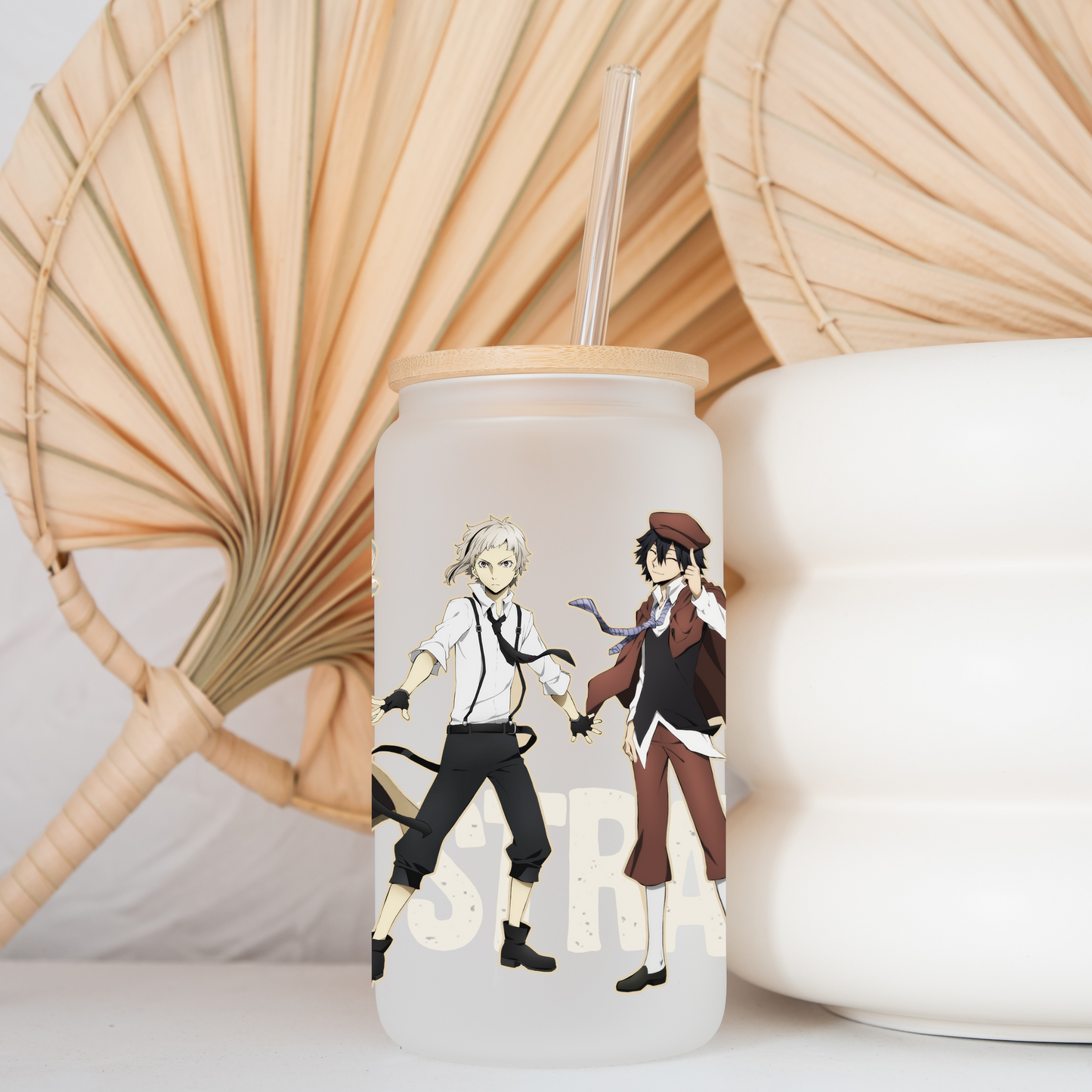 Bungou Stray Dogs Anime 16oz Beer Can Glass with Straw and Lid