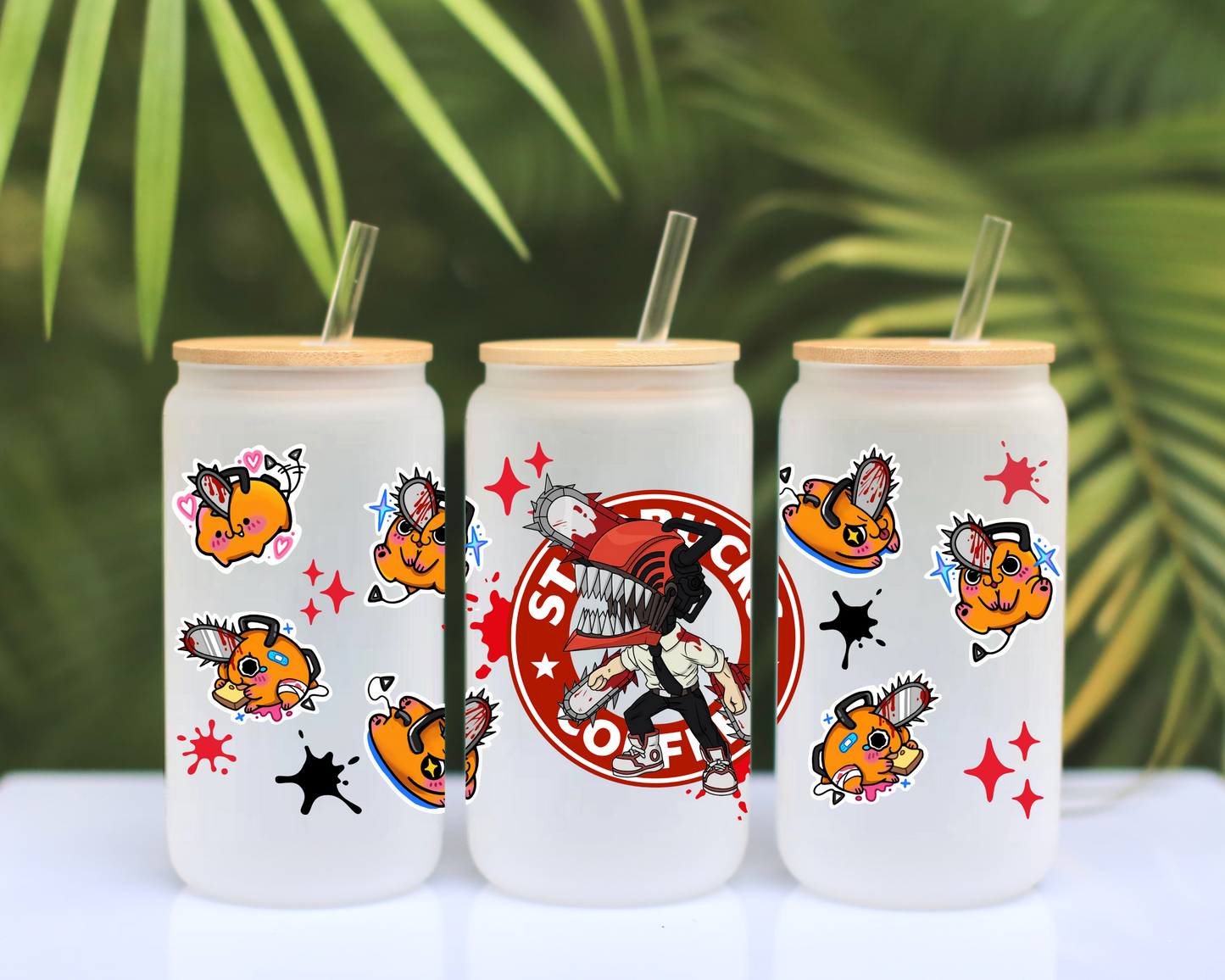Chainsaw Man-Denji Anime 16oz Beer Can Glass with Straw and Lid