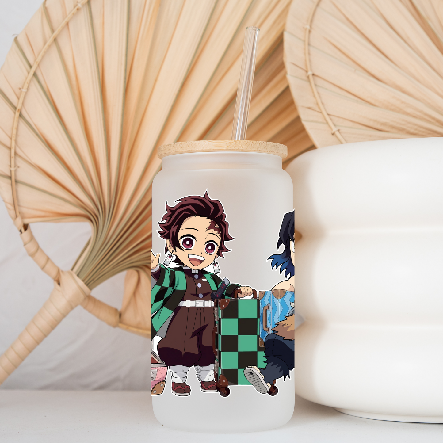 Demon Slayer Funny Travel 16oz Beer Can Glass with Straw and Lid