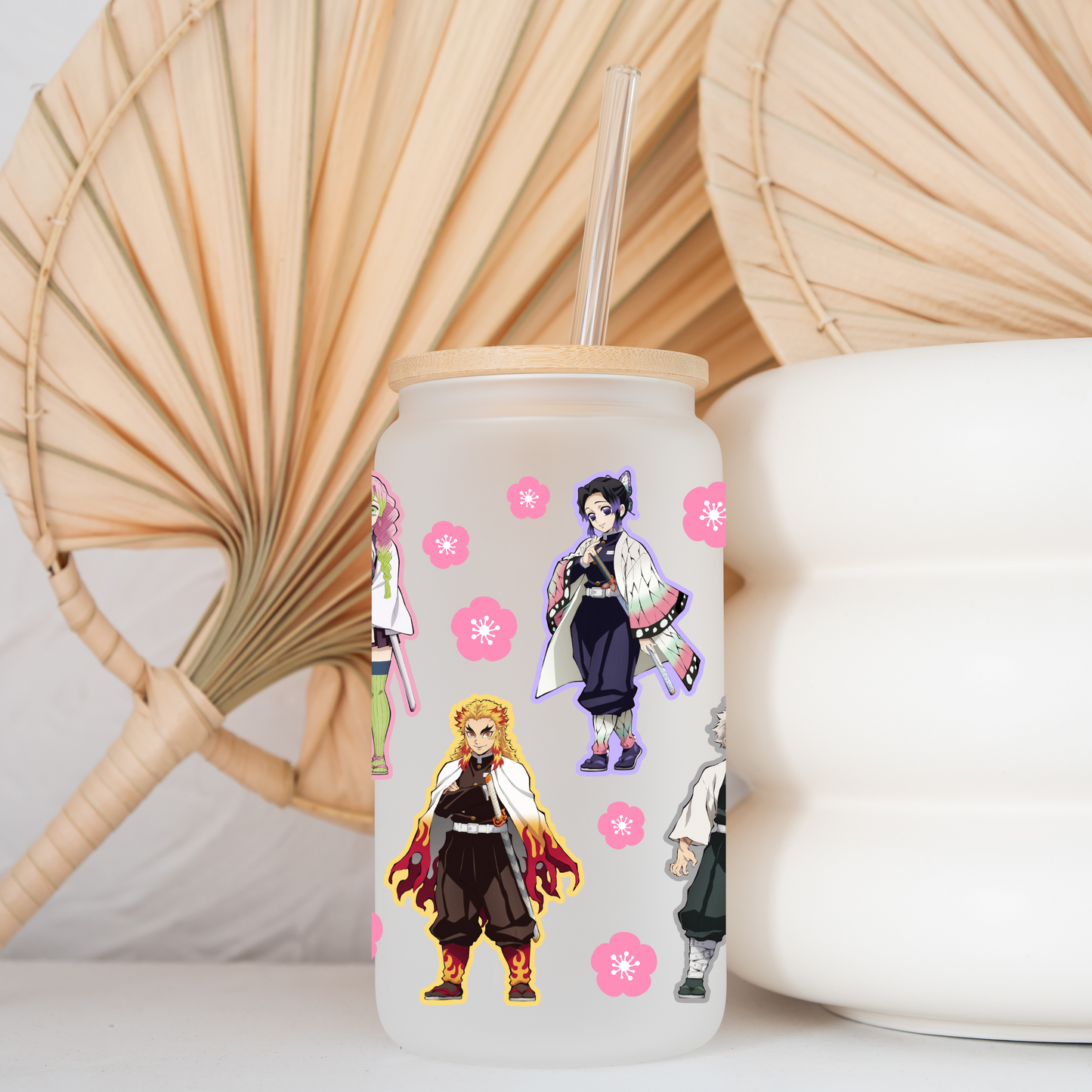 Demon Slayer All Stars Anime 16oz Beer Can Glass with Straw and Lid
