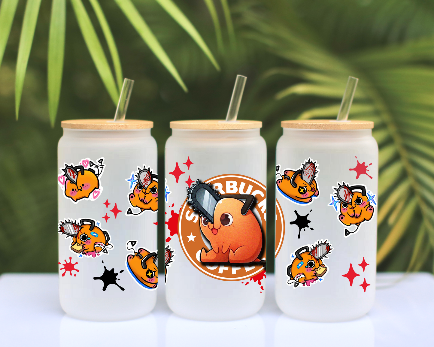 Anime 16oz Beer Can Glass with Straw and Lid