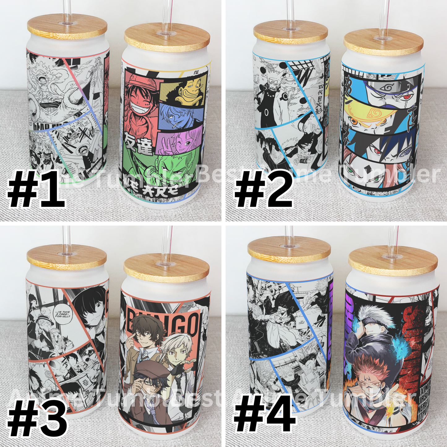 Anime Matte/ Frosted Glass cup 16oz Beer Can Glass with Straw and Lid