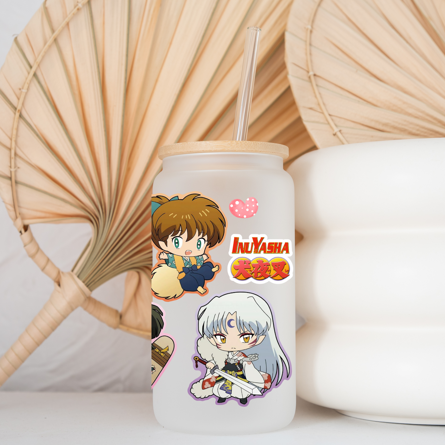 Inuyasha All Stars Anime 16oz Beer Can Glass with Straw and Lid
