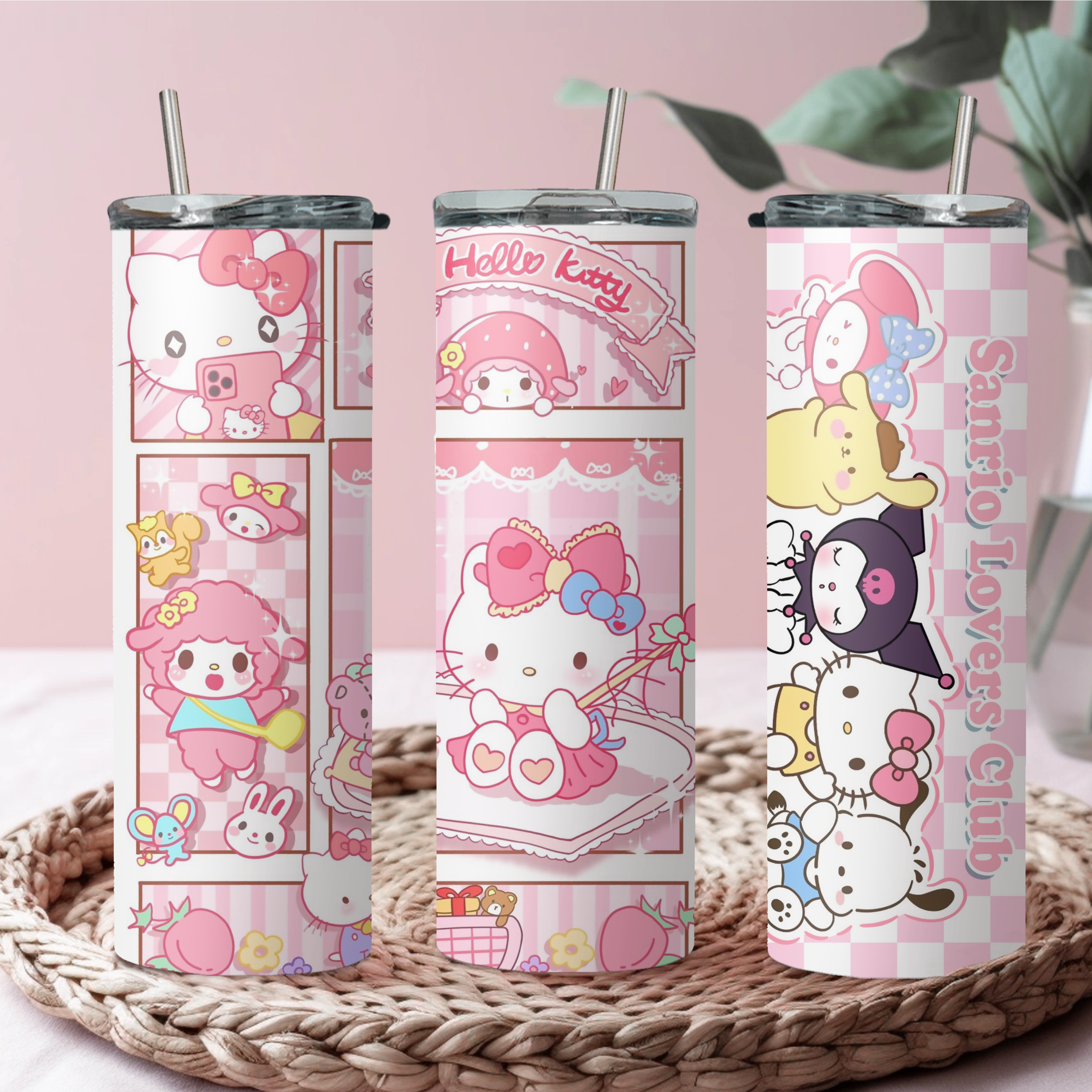 Sanrio Hello Kitty Strawberries Plastic Tumbler With Lid and Straw