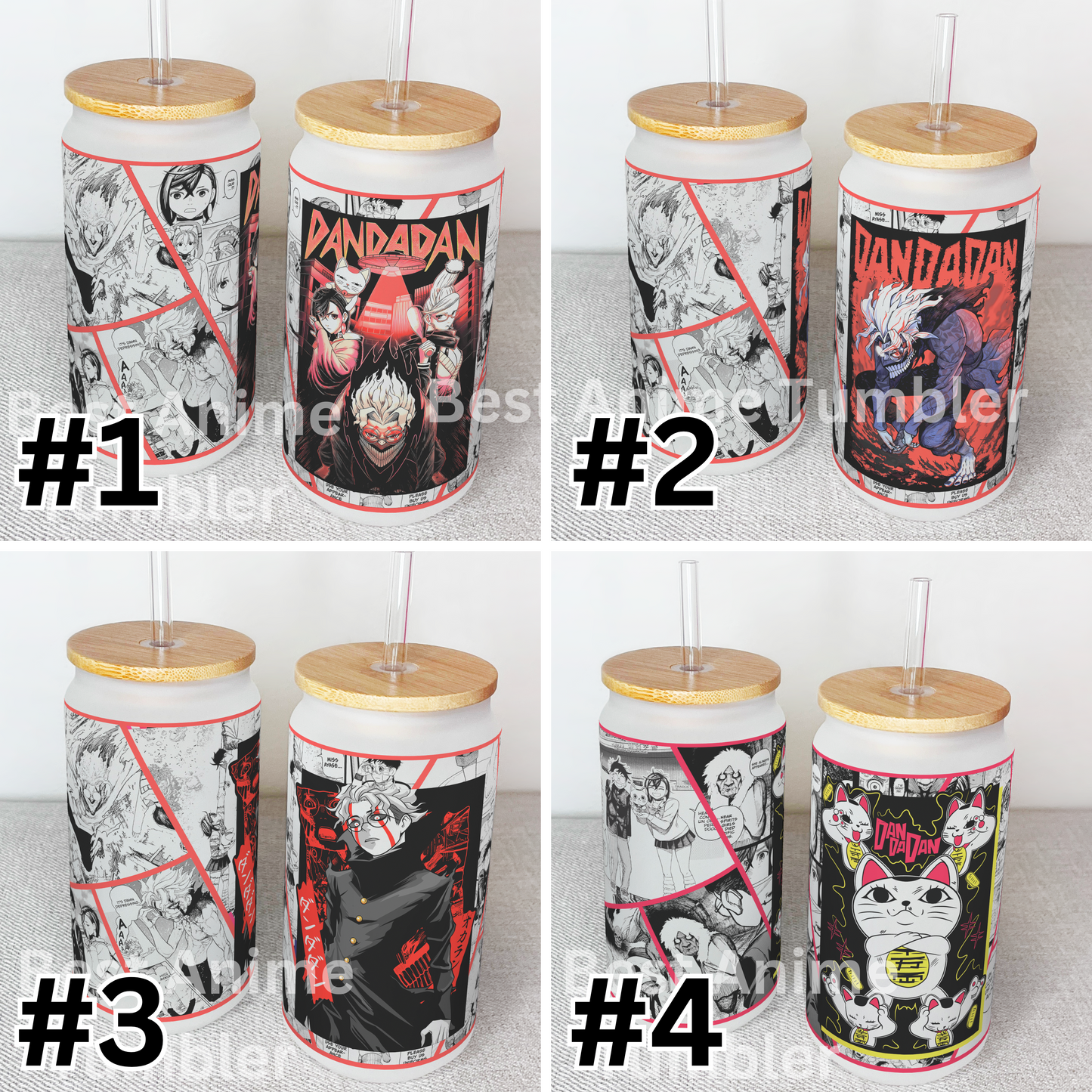 Dan Da Dan Anime Matte/ Frosted Glass cup 16oz Beer Can Glass with Straw and Lid