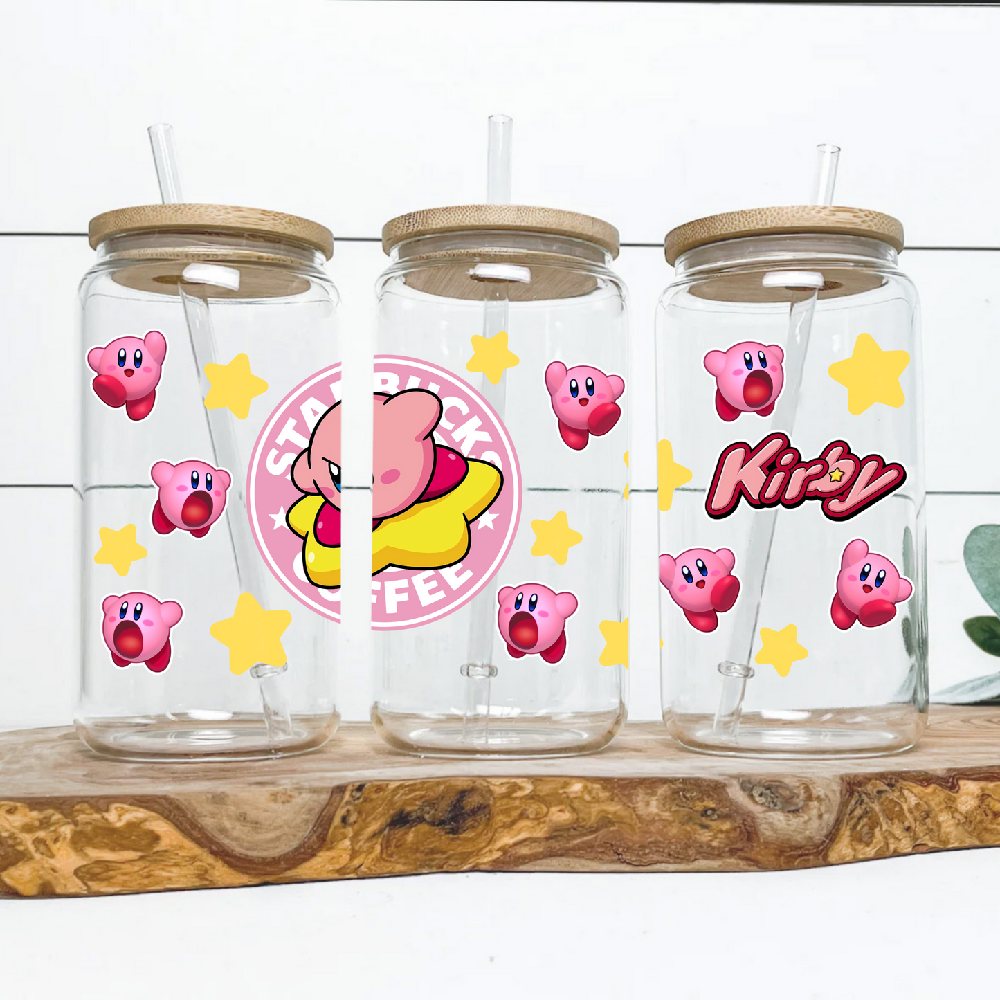Kirby Anime 16oz Beer Can Glass with Straw and Lid