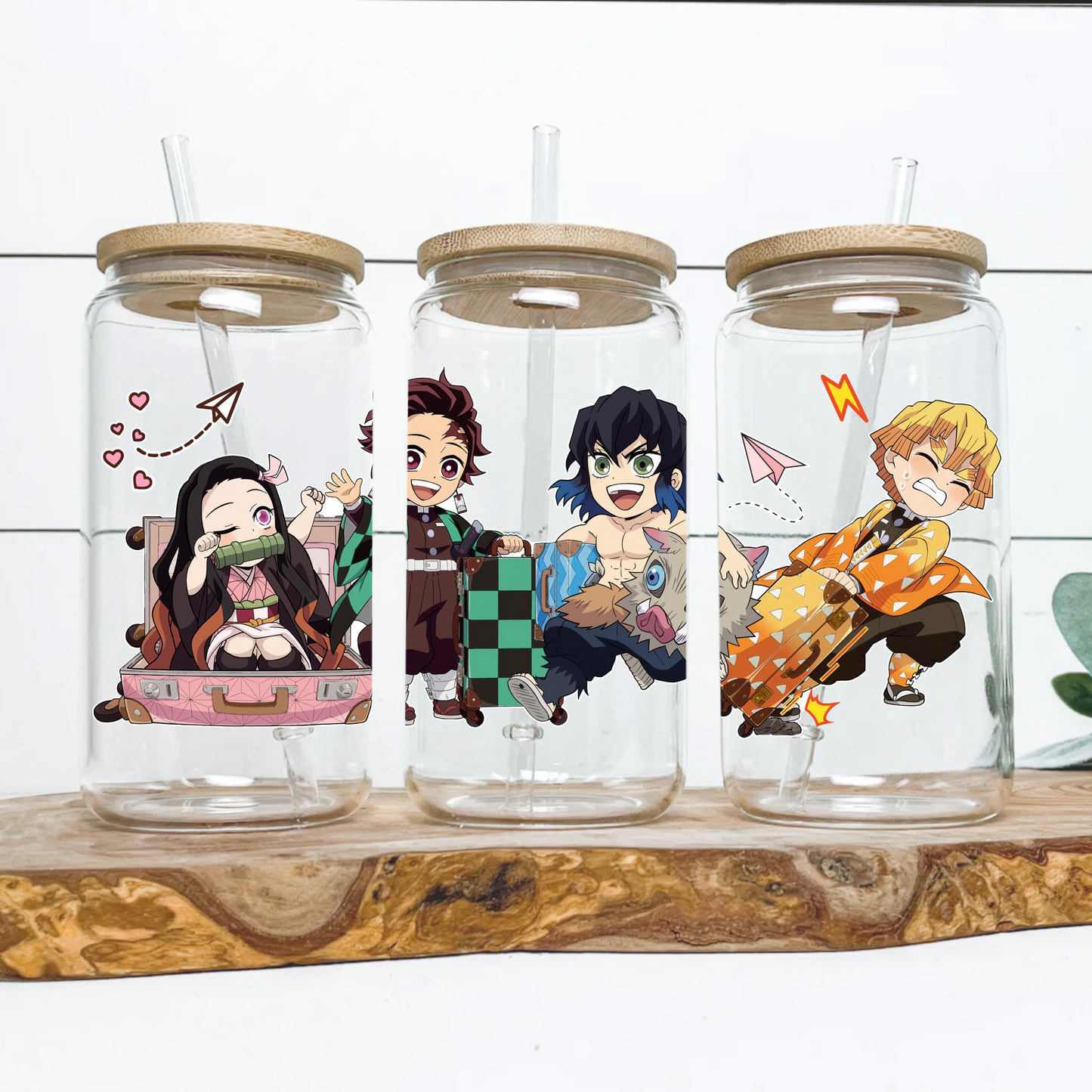 Demon Slayer Funny Travel 16oz Beer Can Glass with Straw and Lid