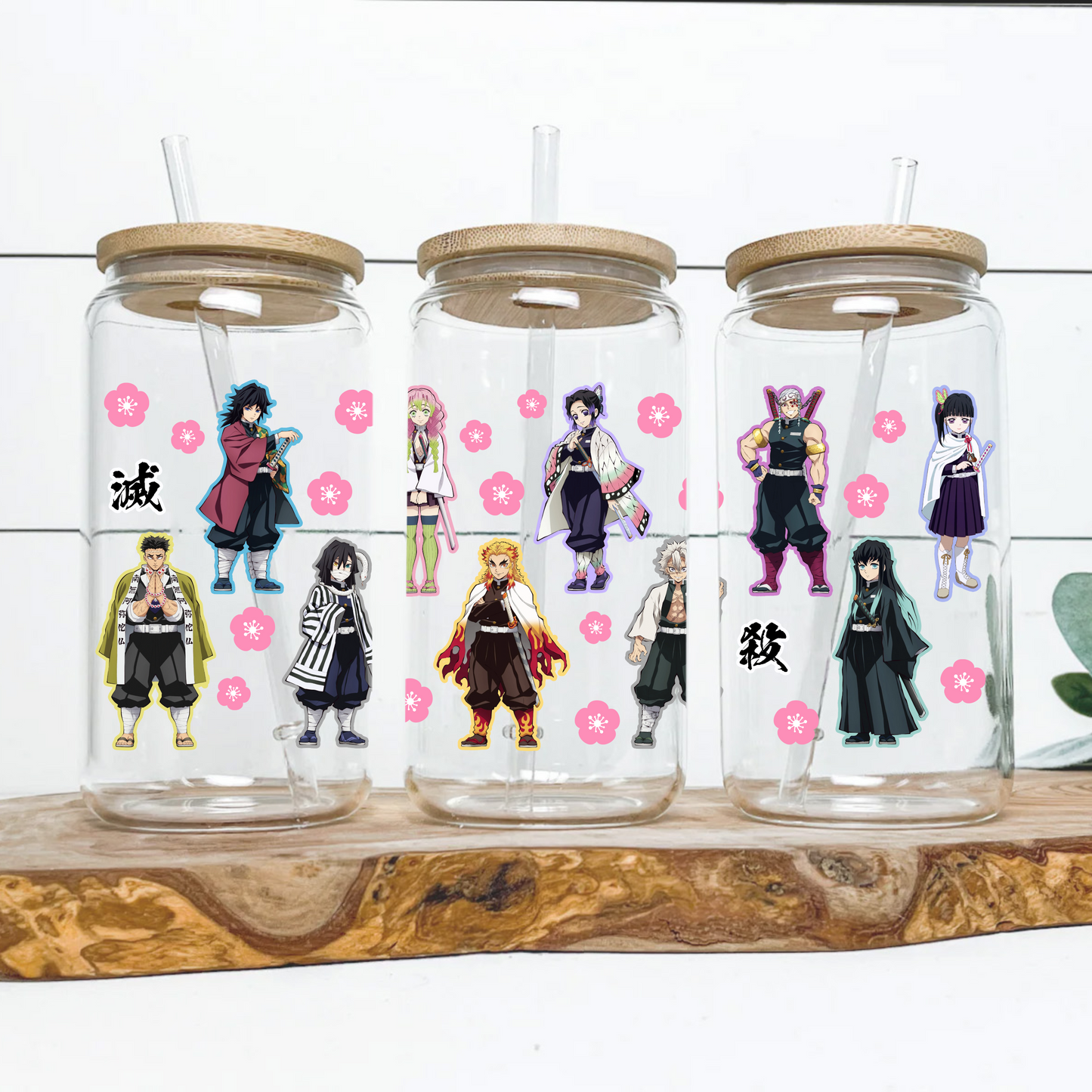Demon Slayer All Stars Anime 16oz Beer Can Glass with Straw and Lid