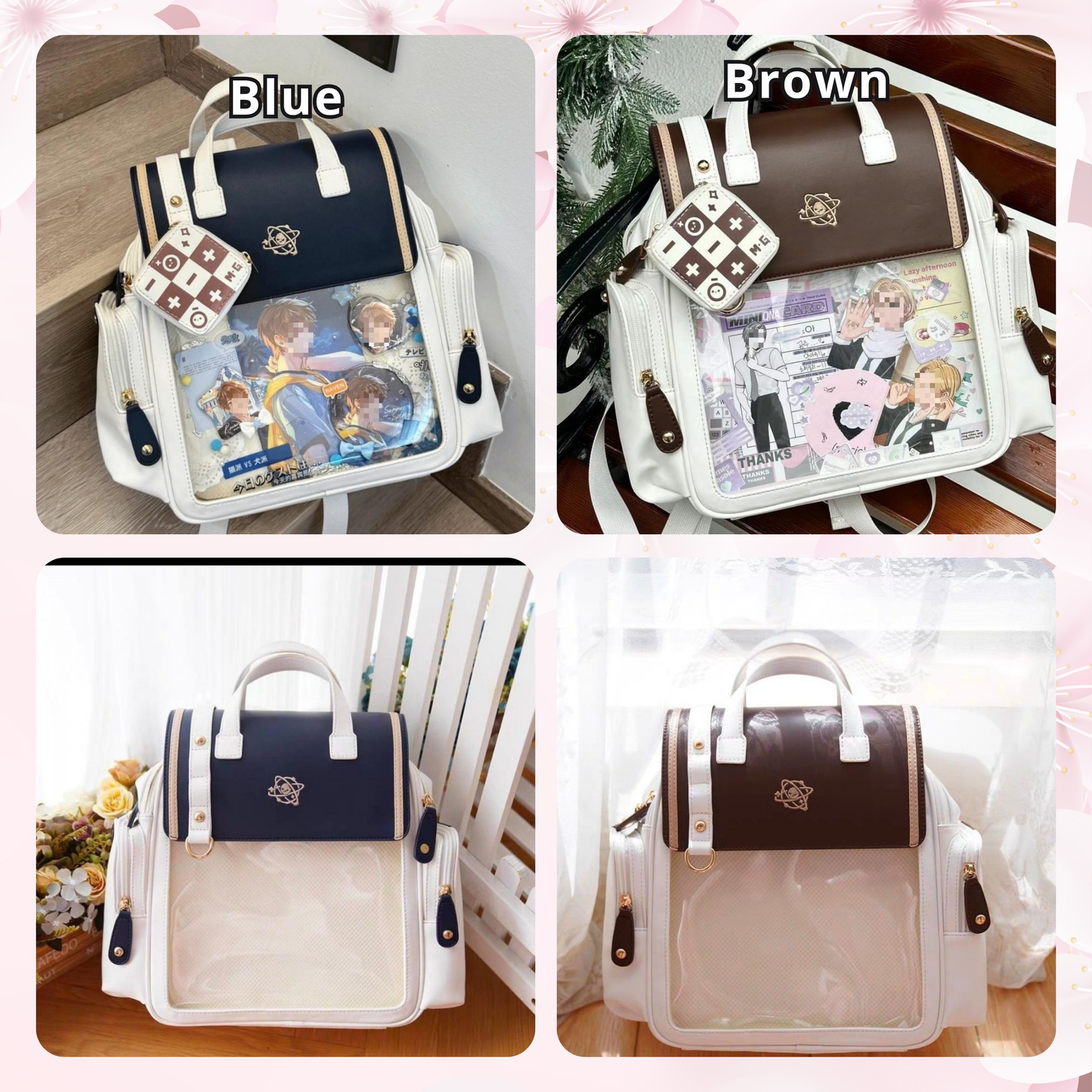 Large ita backpack with clear window, ITA Backpack,enamel pin display bag,anime convention bag, clear window ita backpack, school backpack