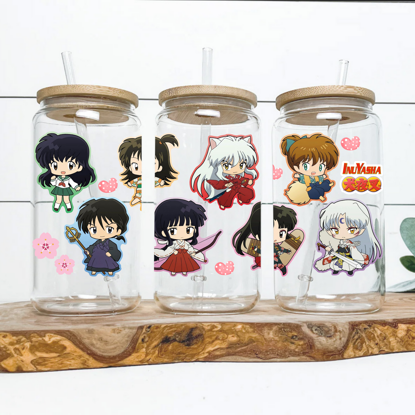 Inuyasha All Stars Anime 16oz Beer Can Glass with Straw and Lid