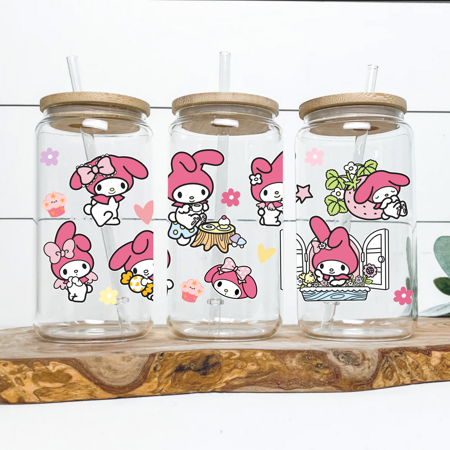 My Melody Anime 16oz Beer Can Glass with Straw and Lid