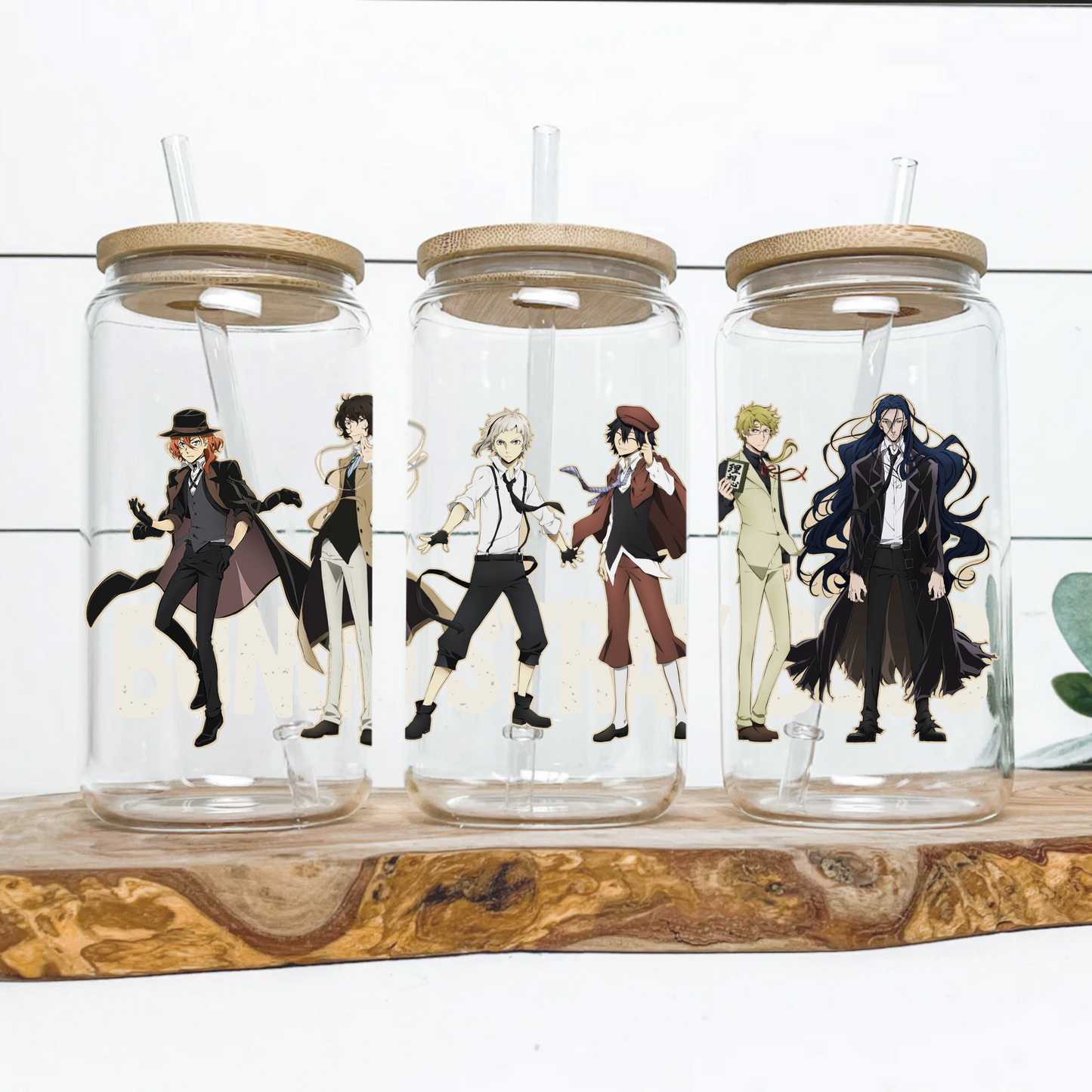 Bungou Stray Dogs Anime 16oz Beer Can Glass with Straw and Lid